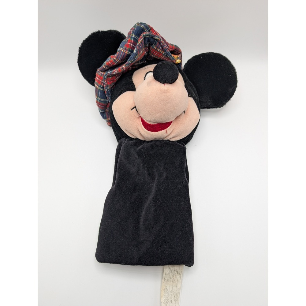 Disney Mickey Mouse Golf Club Headcover Plaid Tam Hat Vintage Plush Black